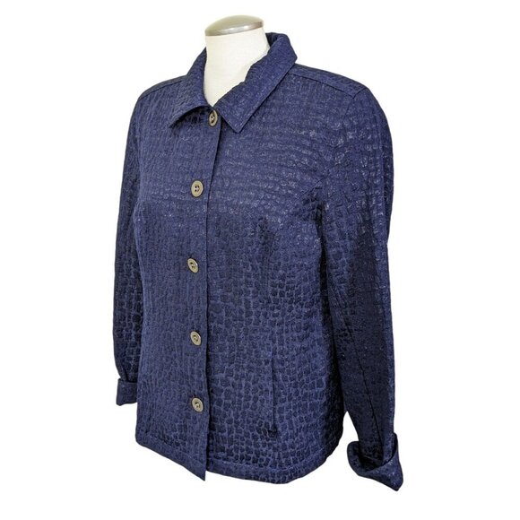 Chicos 2 Blazer Jacket Womens Large Navy Blue Metallic Textured Pockets Lined - Picture 2 of 5